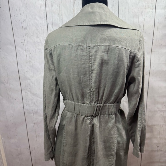 Cynthia Rowley 100% Linen Trench Coat Green Belted Size S Minimalist Lightweight - Picture 9 of 14